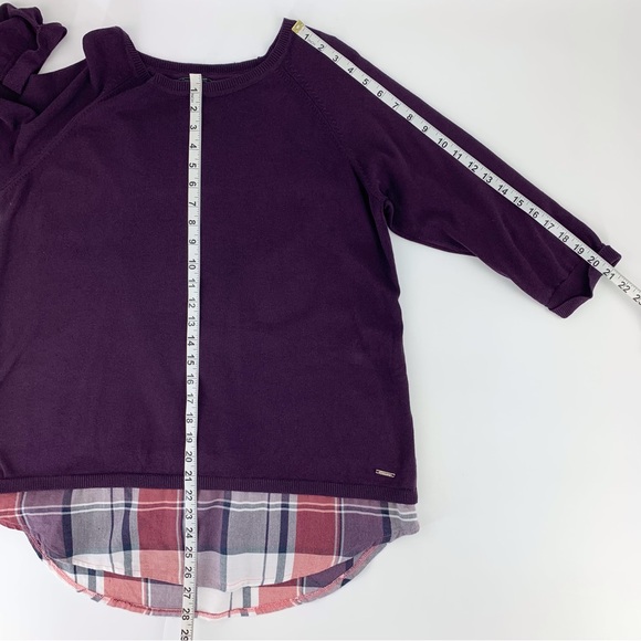 Coupe Collection Purple and Plaid Layered Look 3/4 Sleeve Sweater, Large - Picture 14 of 15